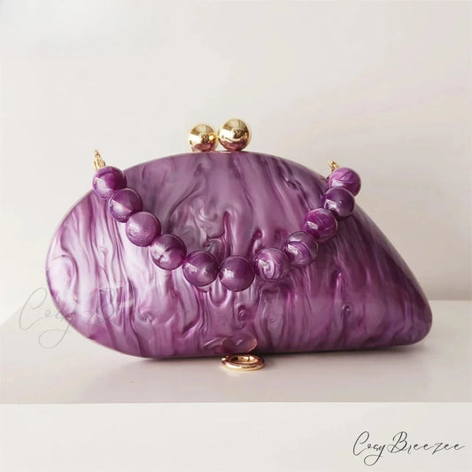 Oval Purple Shell Acrylic Crossbody clutchbag-250126