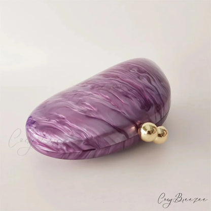 Oval Purple Shell Acrylic Crossbody clutchbag-250126