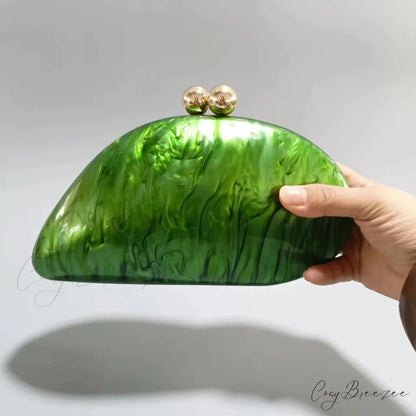 Oval Purple Shell Acrylic Crossbody GREEN clutchbag-250126