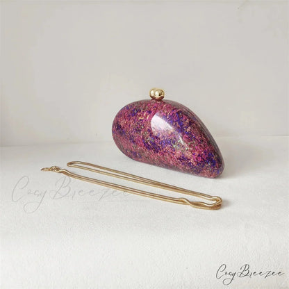 Oval Purple Shell Acrylic Crossbody Violet clutchbag-250126