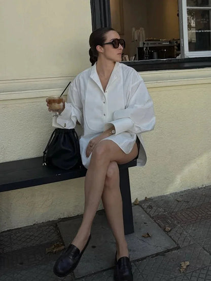 Oversize White Lapel Full Sleeve Side Split Crop Top blouse-250126