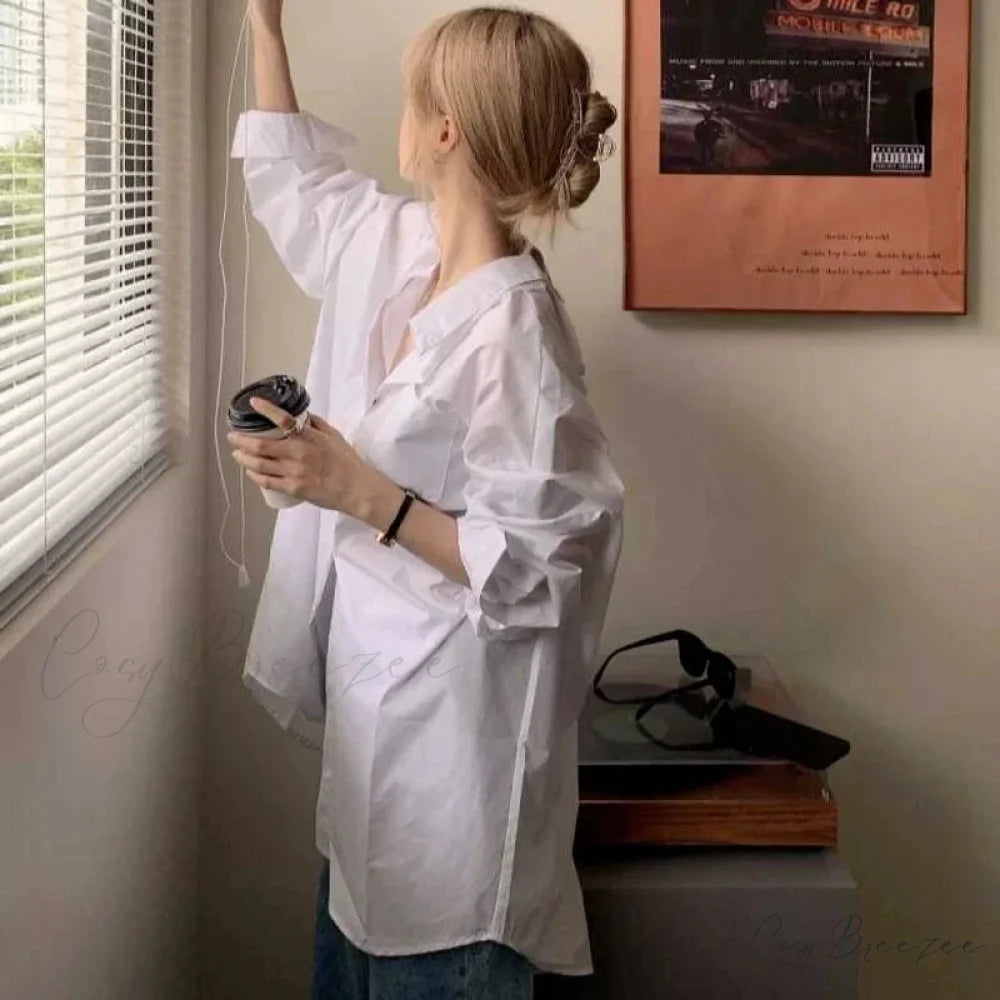 Oversized Bandage Long Sleeve Streetwear White Crop Top blouse-250126