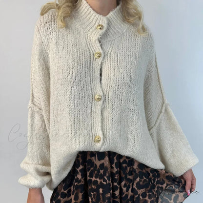 Oversized Button Down Chunky Knit Cardigan beige / S cardigans-241228