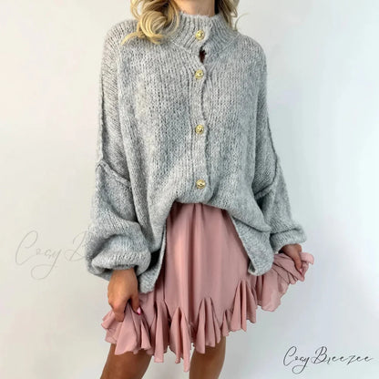 Oversized Button Down Chunky Knit Cardigan grey / S cardigans-241228