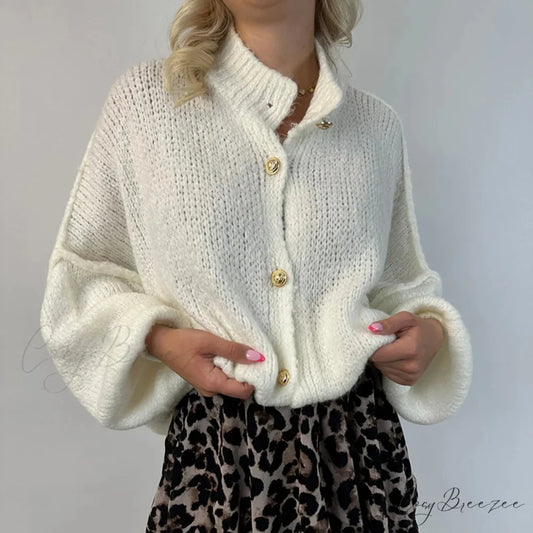 Oversized Button Down Chunky Knit Cardigan white / S cardigans-241228