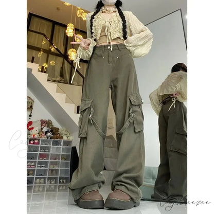 Oversized Cargo Denim Jeans Women Pants pants-241228