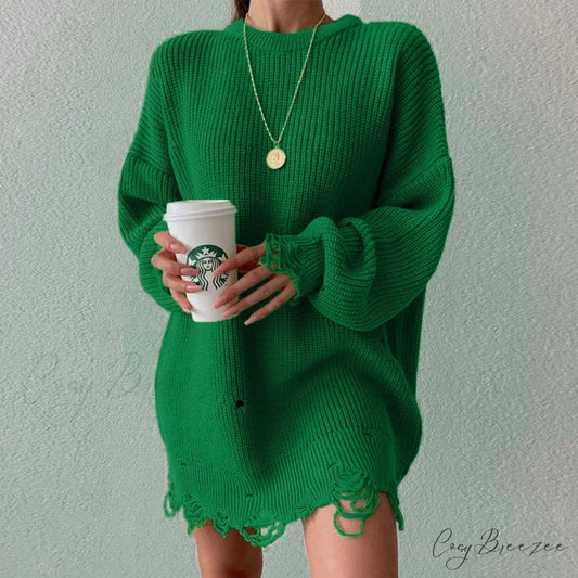 Oversized Casual Sexy Club Y2K Women Knitted Green O Neck Christmas Sweater green / S
