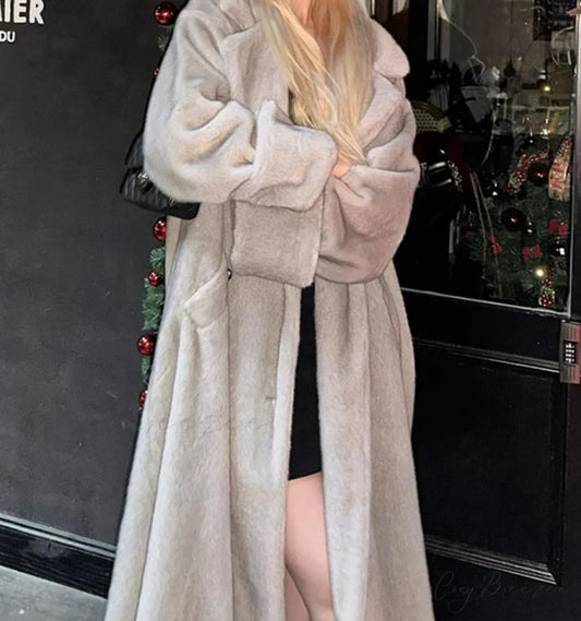 Oversized Faux Mink Fluffy Winter Coat silver-brown / S overcoats-241228