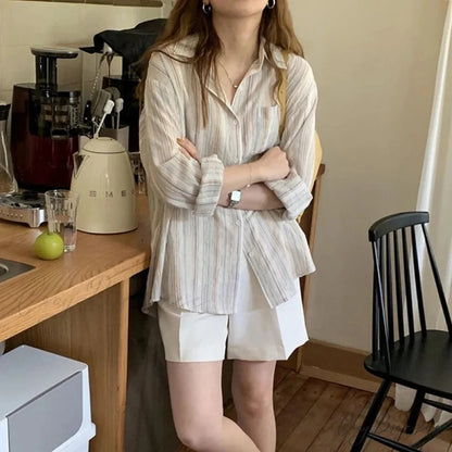 Oversized Plaid Extended Sleeve Shirt blouse-250223