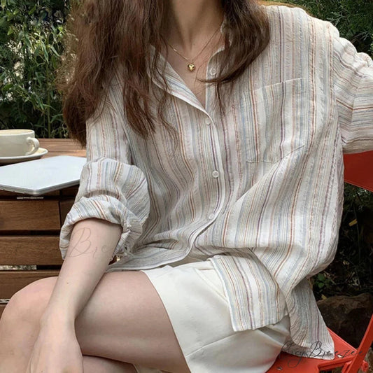 Oversized Plaid Extended Sleeve Shirt white / S blouse-250223