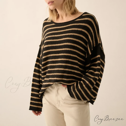 Oversized Striped V-Neck Color Block Knit Sweater Knit Top knittop-250126