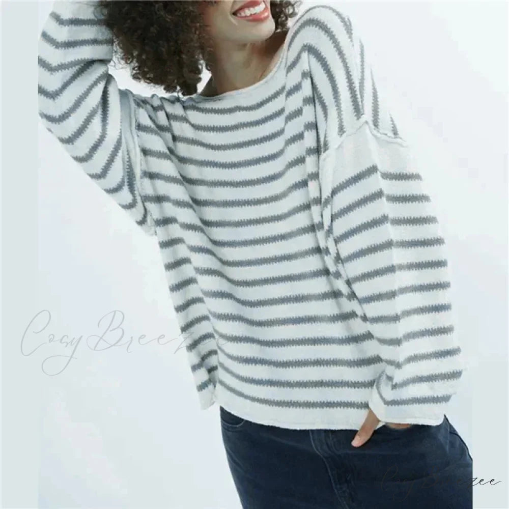 Oversized Striped V-Neck Color Block Knit Sweater Knit Top Zebra-stripe4 / S knittop-250126