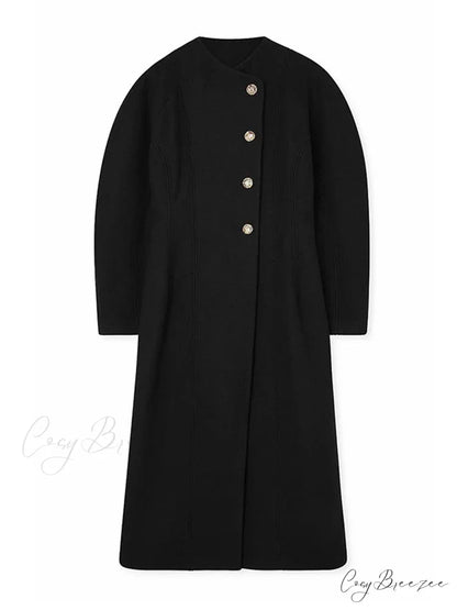 Oversized Woolen Lapel Single-Breasted Coat overcoats-241228