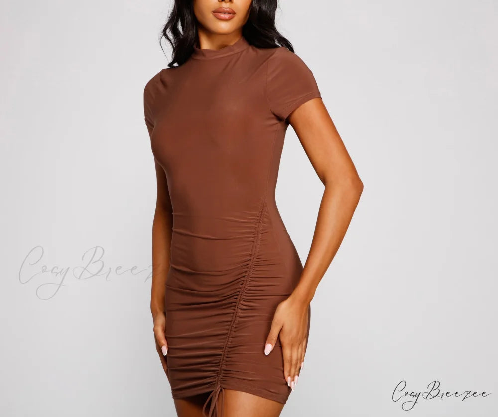 Own That Ruched Charming Tie Bodycon Dress