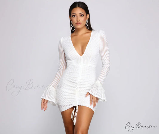 Paola Formal Stylish Sequin Ruched Bodycon WHITE / S
