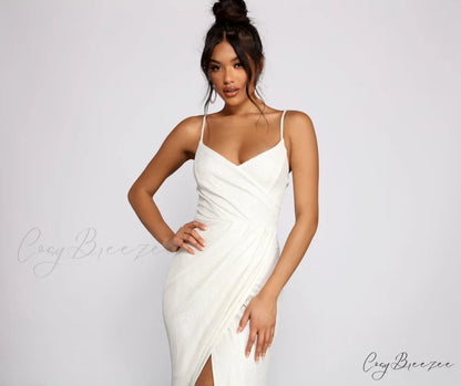 Parker Formal Stylish Metallic Wrap Dress