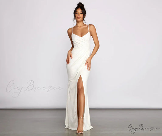 Parker Formal Stylish Metallic Wrap Dress IVORY / XS