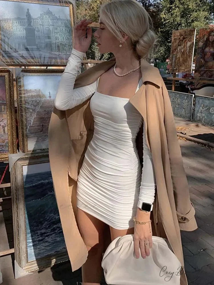 Party Elegant Streetwear Club White Mini Dress WHITE / S