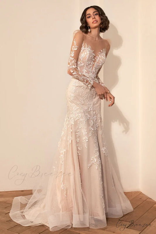 Passionate Love Graceful Mermaid Wedding Dress Champagne / 2