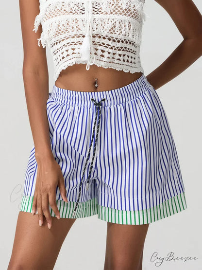 Patchwork Drawstring Wide-Leg Shorts short-250223