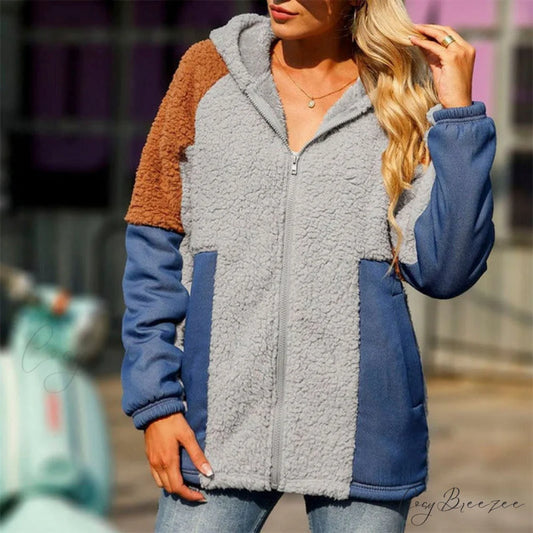 Patchwork Hooded Coat Gray / S