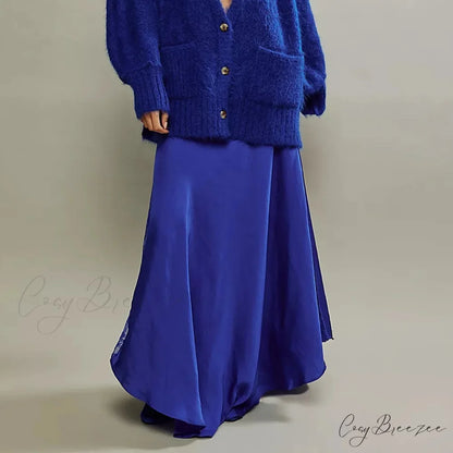 Patchwork Lace Midi Low Waist Summer Skirt blue / S