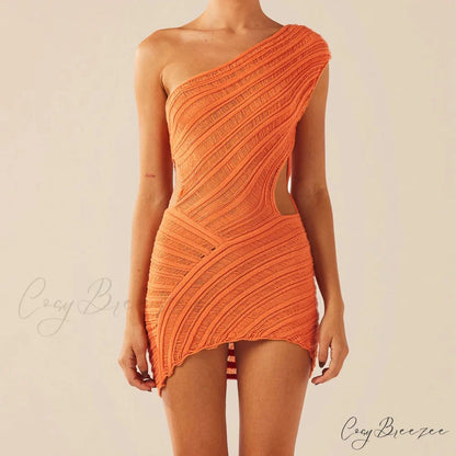 Patchwork Long Sleeve Mini Dress Orange / S minidress-250223