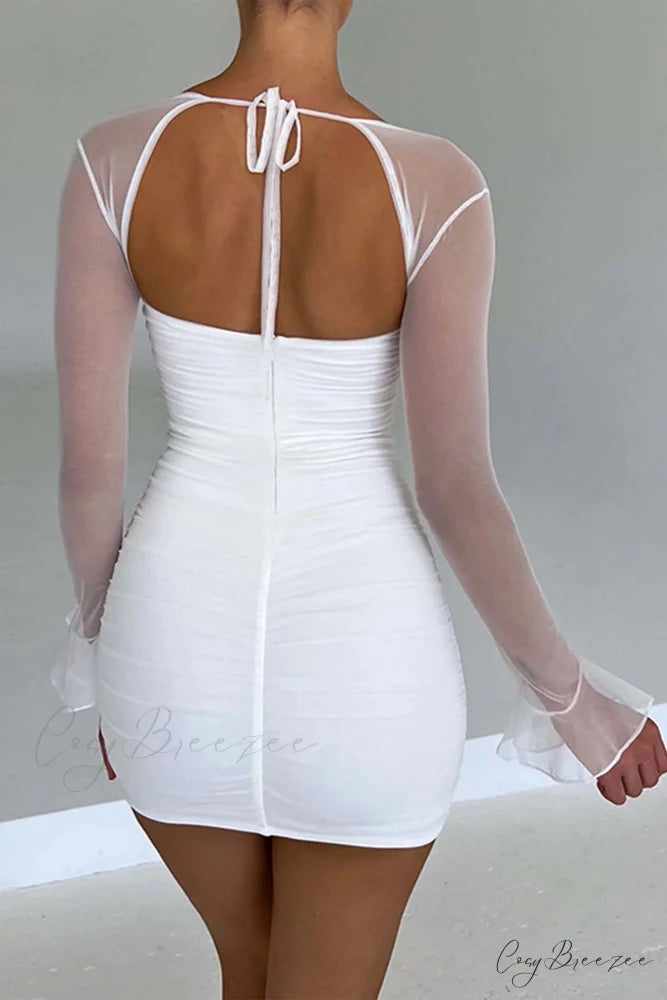 Patchwork Long Sleeve Mini Dress White / L