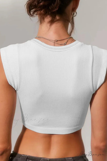 Patchwork Neck U Solid T-Shirt