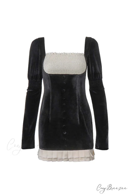 Patchwork Pleated Bodycon Dress with Contrast