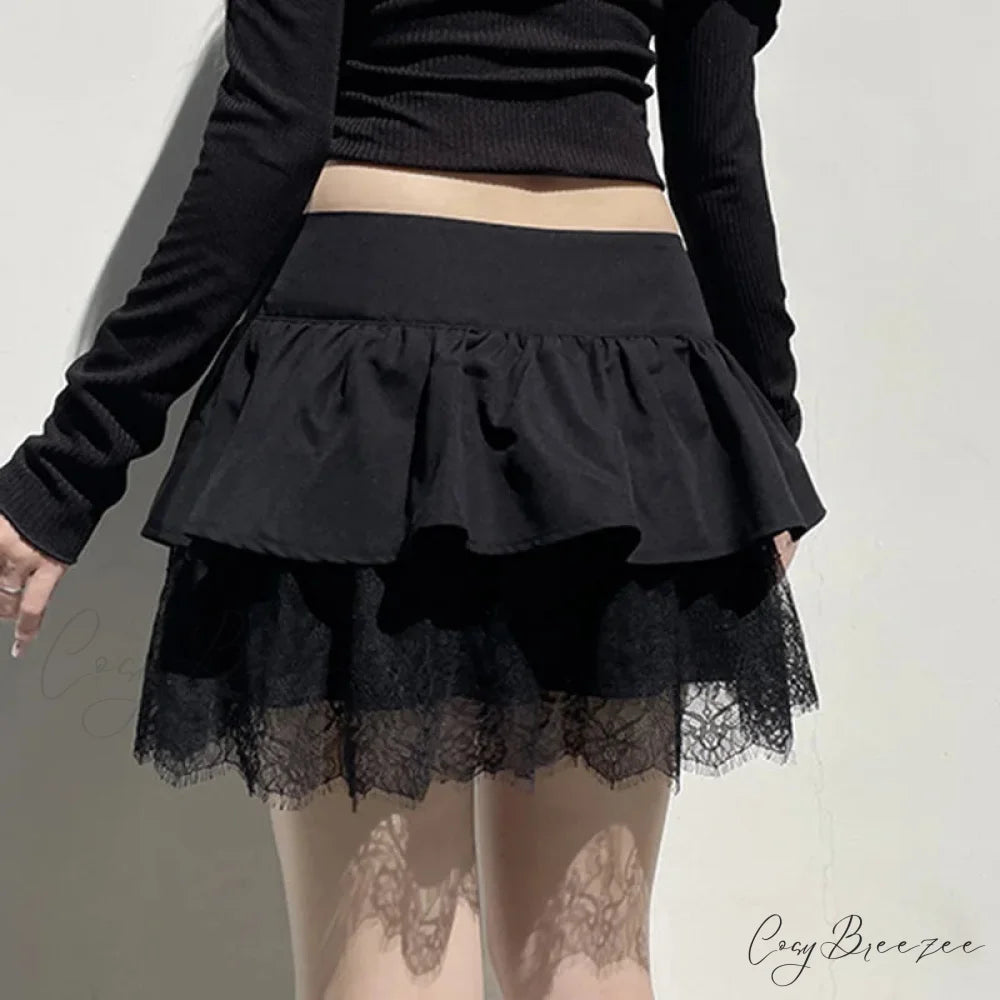 Patchwork Preppy Black Skirt skirts-250223