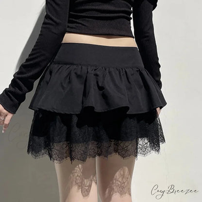 Patchwork Preppy Black Skirt skirts-250223