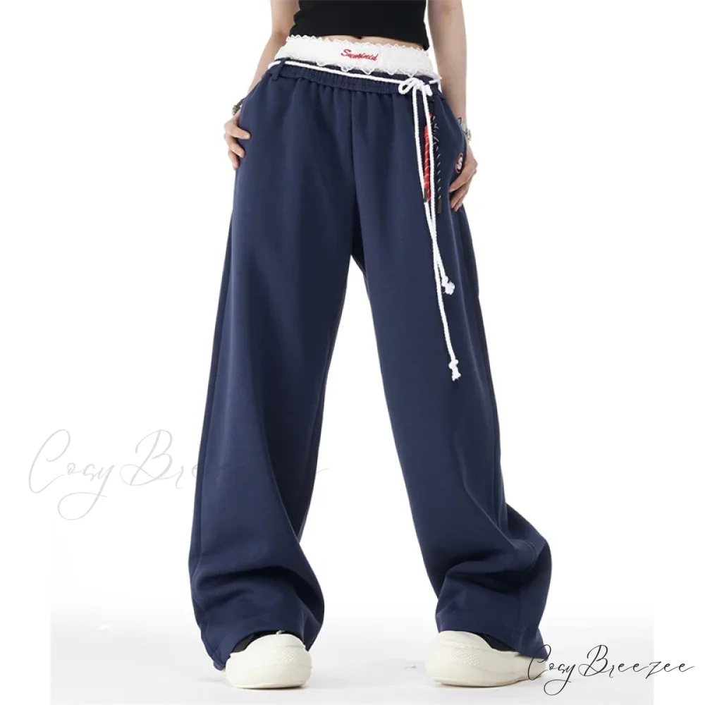 Patchwork Spacious Casual Flowing Straight Pant pant-250223