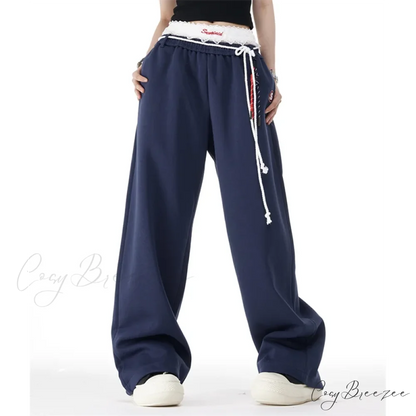 Patchwork Spacious Casual Flowing Straight Pant pant-250223