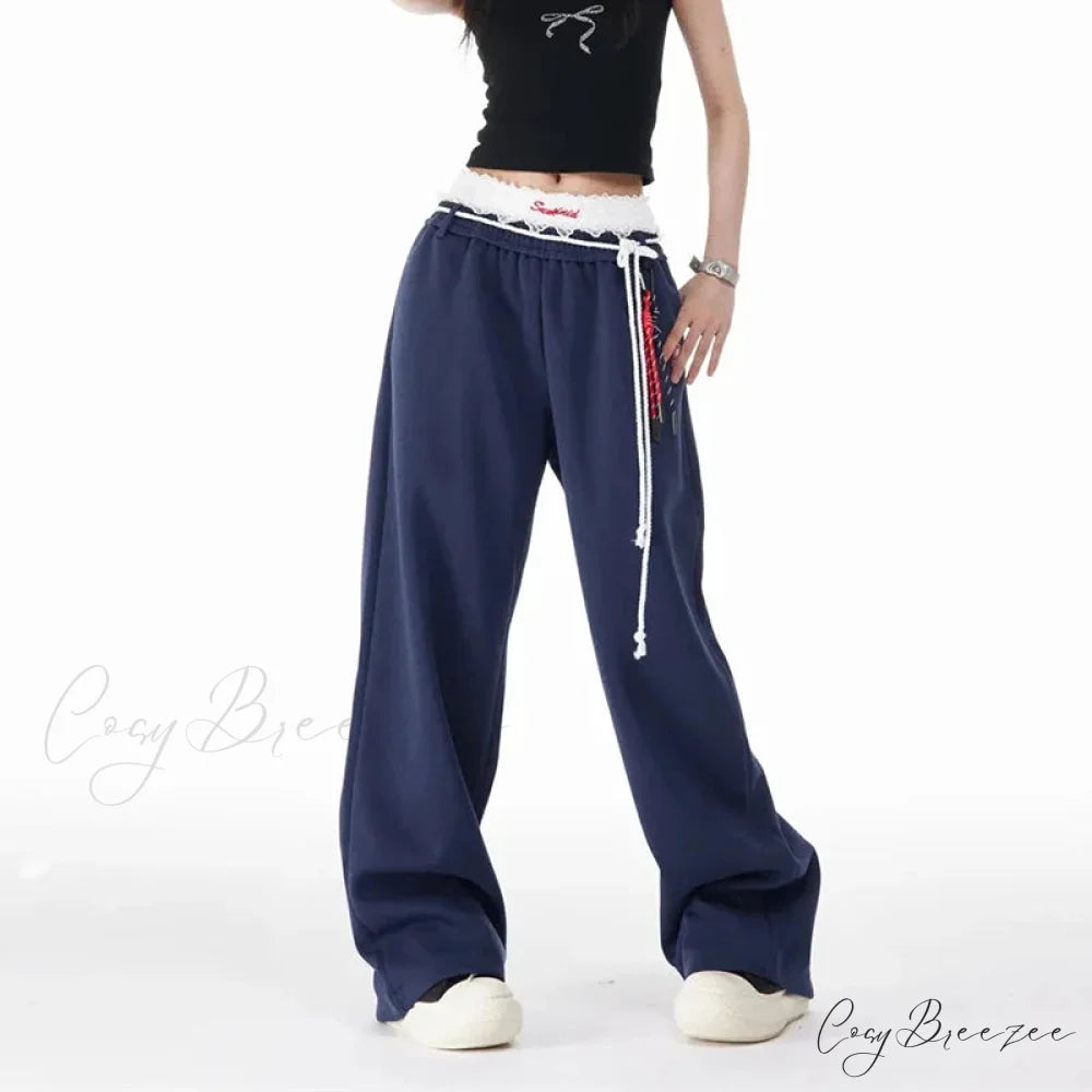 Patchwork Spacious Casual Flowing Straight Pant pant-250223