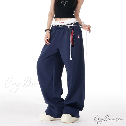 Patchwork Spacious Casual Flowing Straight Pant pant-250223