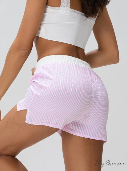 Patchwork Striped Elastic Waist Shorts short-250223