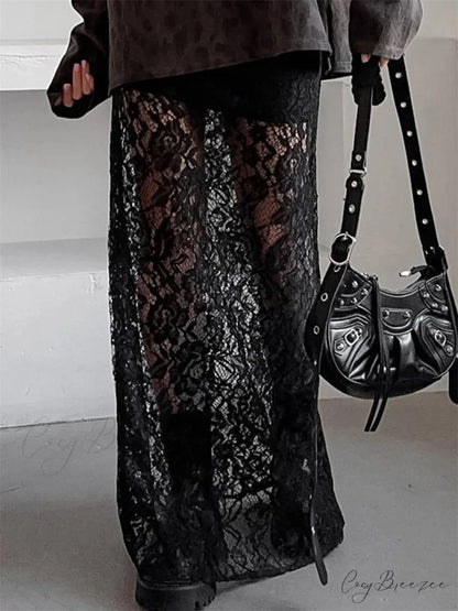 Patchwork Transparent Maxi Skirt skirts-250223