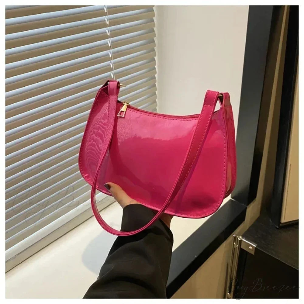 Patent Leather Versatile Fashion Shoulder Bag Rose shoulder-250126