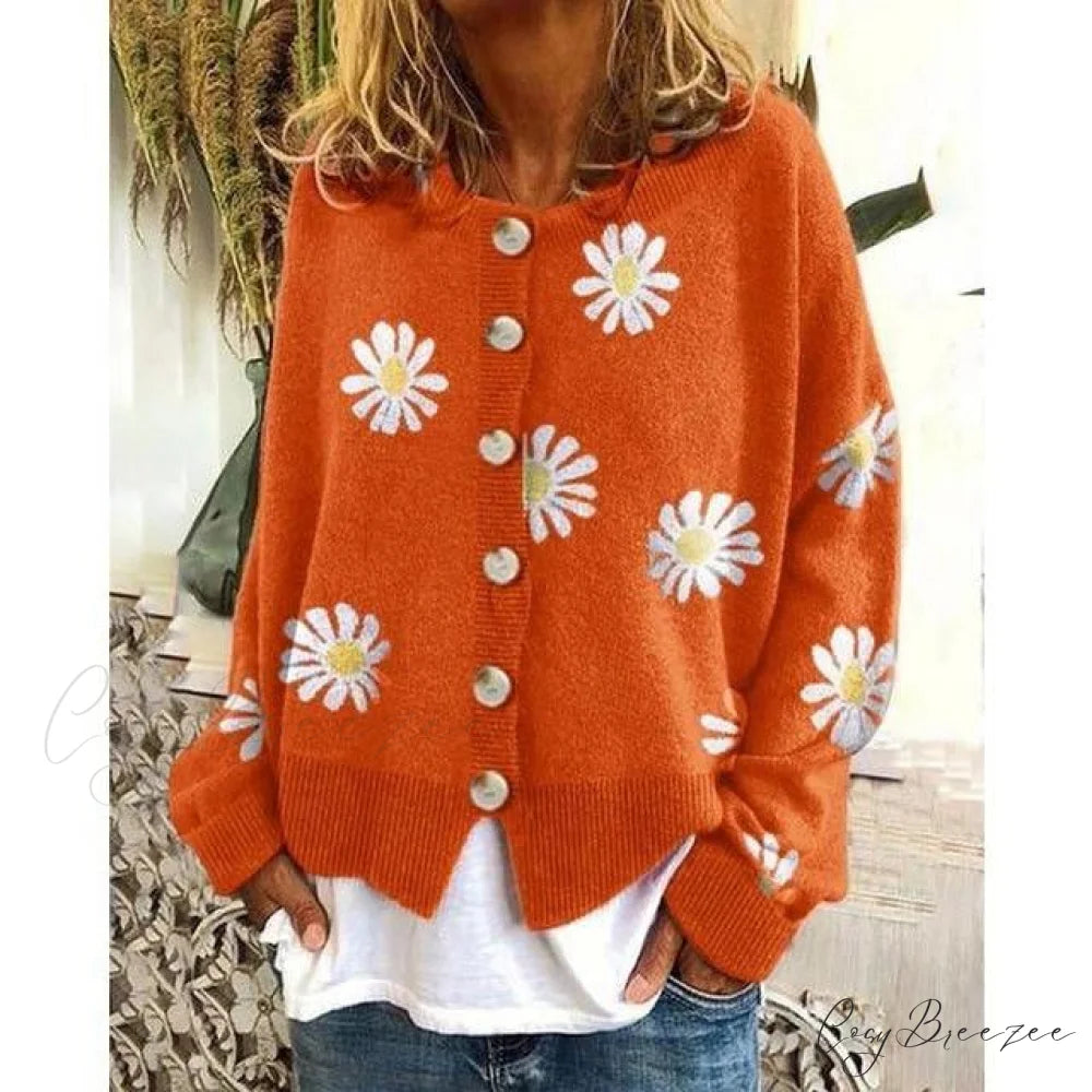 Patterned Elegant Knitted Coat Orange / S