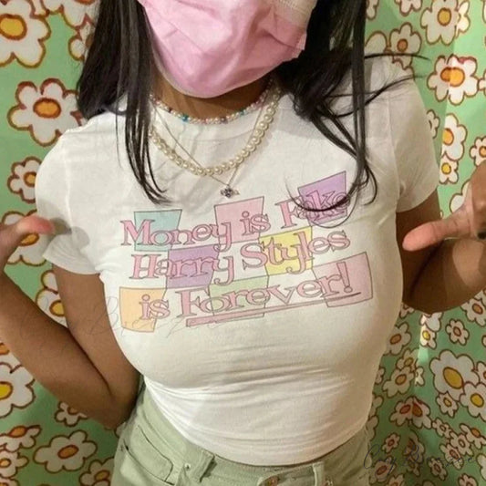 Patterned Harajuku Crop Fit Tee WHITE / S t-shirt-250223