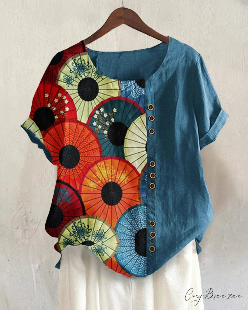 Patterned neck crew tee