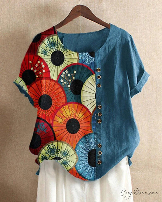 Patterned neck crew tee Blue / S