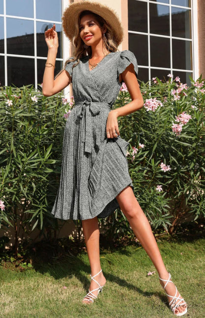 Patterned V-neck Folded for Gown Skirt Women