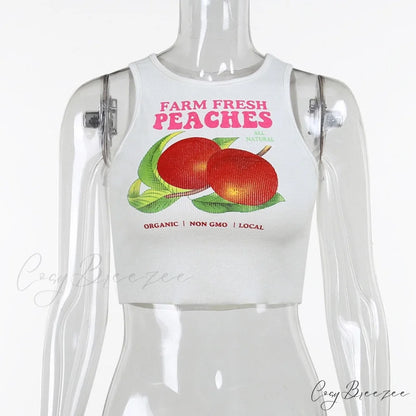 Peaches Graphic Stylish Tank Top White / S