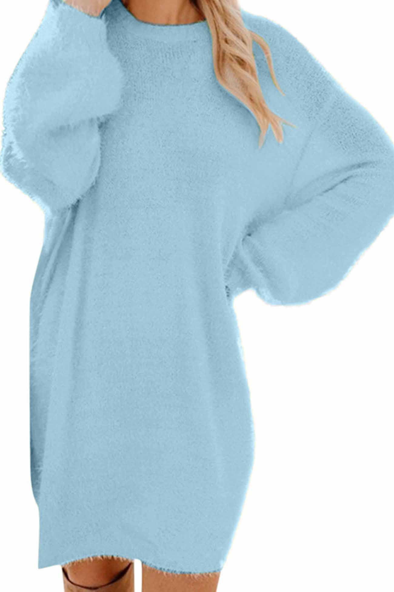 Plush Long Sleeve Crew Neck Dress