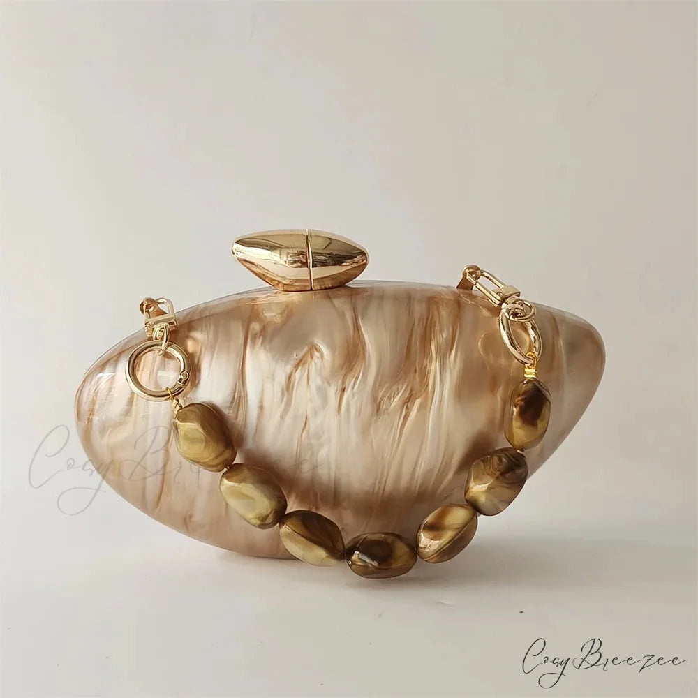 Pearl Brown Marble Acrylic Evening Clutch Bag clutchbag-250126