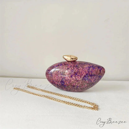 Pearl Brown Marble Acrylic Evening Clutch Bag o shape chain clutchbag-250126