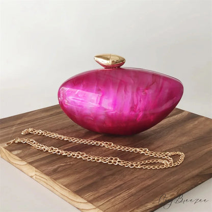 Pearl Brown Marble Acrylic Evening Clutch Bag o shape chain1 clutchbag-250126