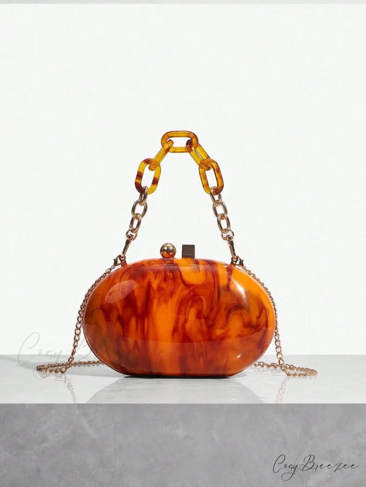 Pearl Brown Orange Acrylic Box Clutch picture show1 clutchbag-250126